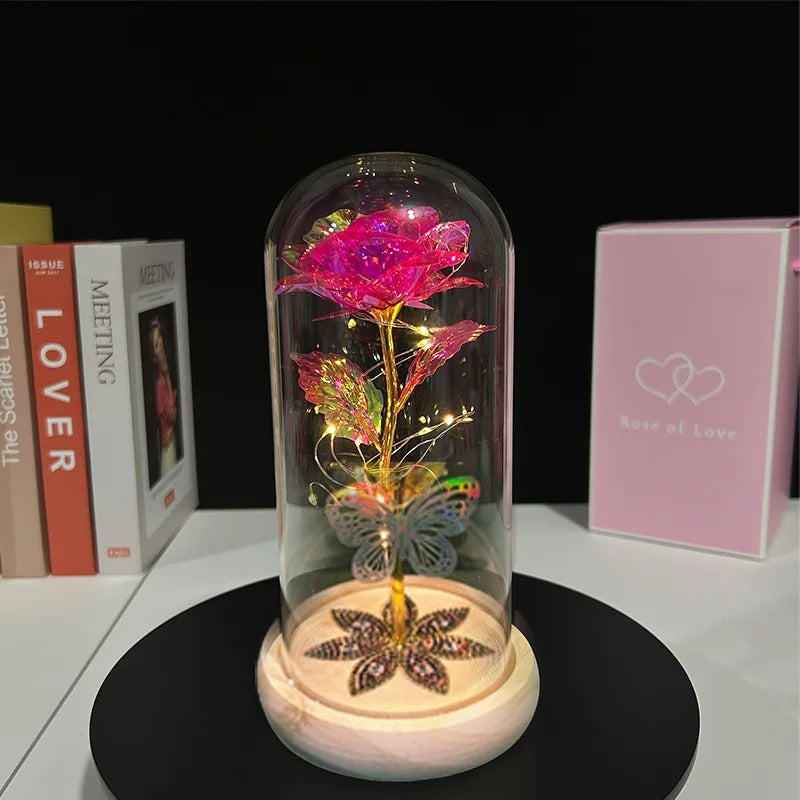 Ewige Glas Rose mit LED Lichtern