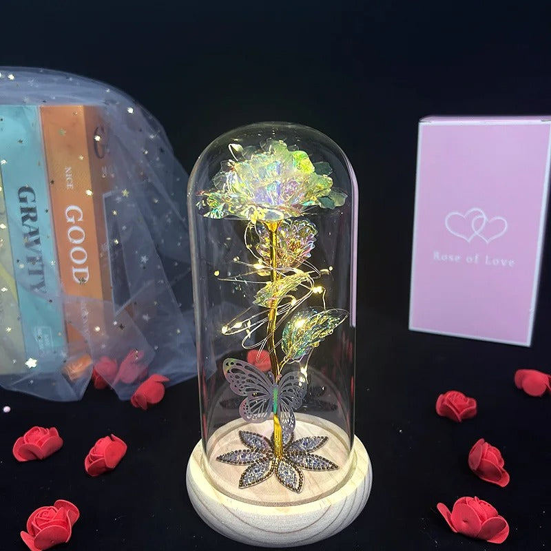 Ewige Glas Rose mit LED Lichtern