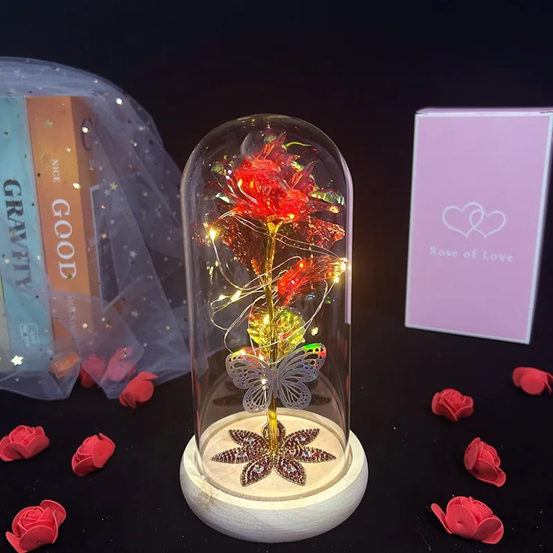 Ewige Glas Rose mit LED Lichtern